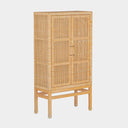 TOV Amara Natural woven rattan two-door cabinet with brass-capped legs