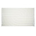 Loop white 5 by 8 hand tufted wool rug with raised arch pattern and fringe