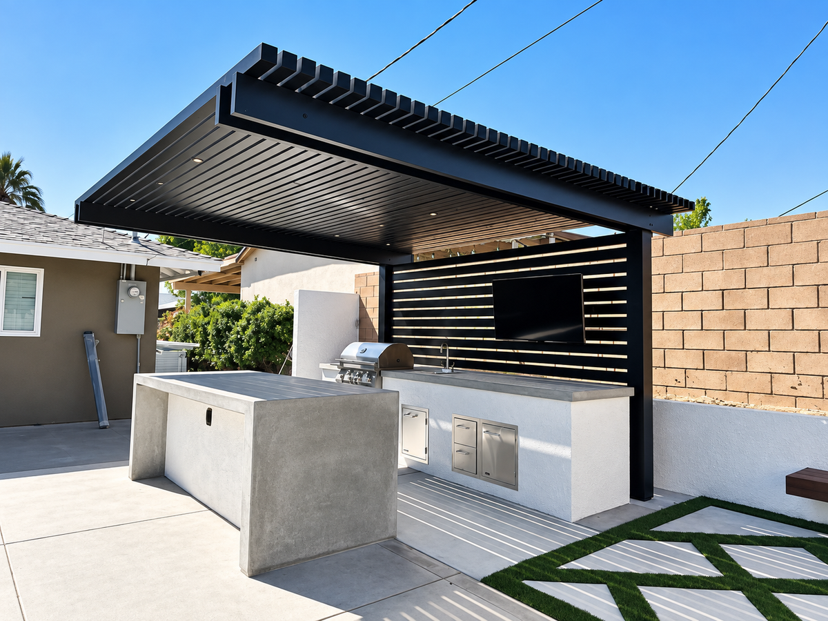Louvered outdoor bar