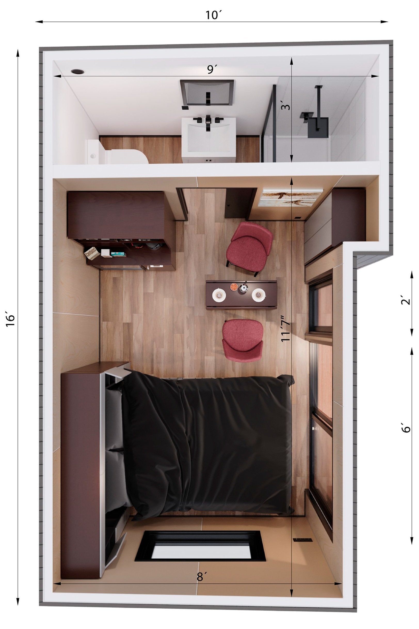 Included dry kitchenette layout concept
