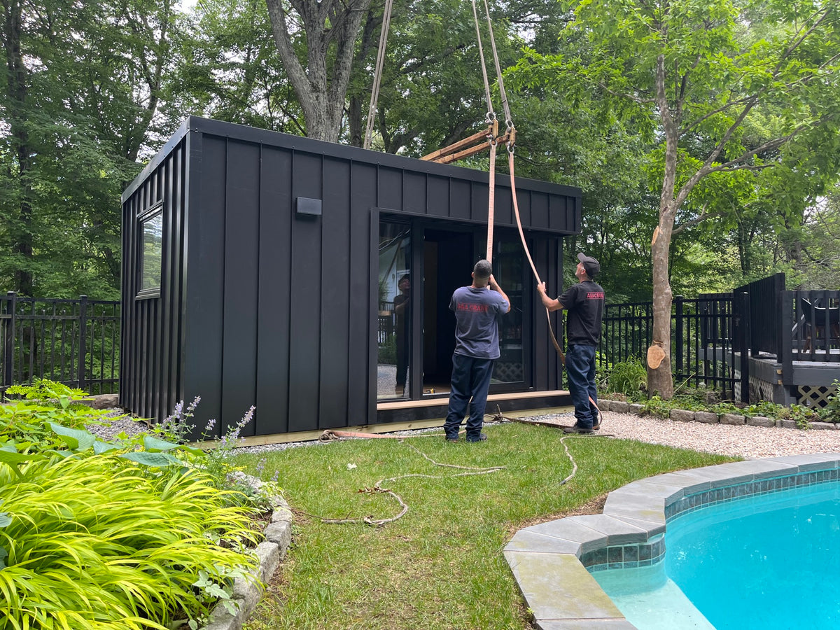 A studio, arriving home