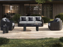 A premium aluminum outdoor lounge set with cushions on a patio