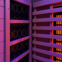 Close-up of Lumin Two sauna interior with LED chromotherapy lighting
