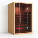 Lumin Two infrared sauna angled view in Canadian Hemlock wood
