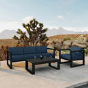 Misty Cove 3 Pc Aluminum Seating Set w/ Sofa & Portal Coffee Table in Black/Spectrum Indigo by Lakeview Outdoor Designs