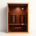 Lumin Two infrared sauna front view with glowing far-infrared heaters