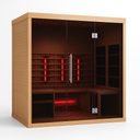 Lumin Three infrared sauna three-quarter view with glass door
