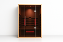 Lumin Two infrared sauna front view showing interior heaters and bench