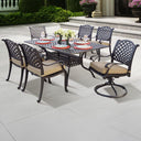 Nassau 7 Pc Cast Aluminum Dining Set w/ 72 X 42 Inch Series 30 Table & 2 Swivel Rockers in Antique Bronze/Sesame by Darlee