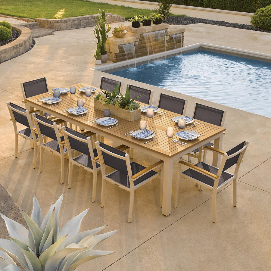 Travira 11 Piece Aluminum Patio Dining Set W/ 103 X 42 Inch Rectangular Tekwood Natural Table By Oxford Garden - Titanium Sling
