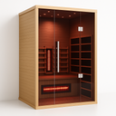 Lumin Two infrared sauna three-quarter view with glass door