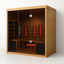 Lumin Three infrared sauna angled view with tinted glass doors