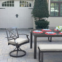 Atlantis 5 Pc Aluminum Dining Set w/ 2 Swivel Rocker Dining Arm Chairs & 2 Three Person Benches in Walnut/Beige by Darlee