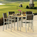 Travira 5 Pc Aluminum Dining Set in Natural Tekwood/ Black Sling by Oxford Garden