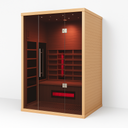 Lumin Two infrared sauna angled view with tinted glass doors