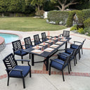 Palm Springs 11 Pc Aluminum Dining Set w/ 118 X 40-in Extendable Dining Table in Antique Bronze/Navy by Darlee