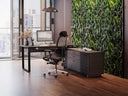 BDI Corridor executive home office set, L-shaped desk and Voca slate mesh chair