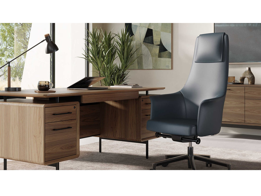 BDI LINQ home office set in Natural Walnut with Ocean Bolo executive chair