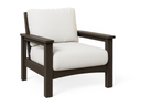 Berlin Gardens Camden lounge chair in recycled poly lumber with white cushions, angled studio view