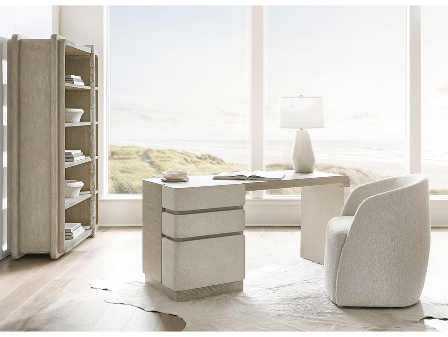 Bernhardt Arcadia 3 piece modern home office — desk upholstered chair and open etagere