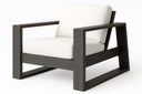 Ebel Novara lounge chair, dark graphite frame with white cushions, front angled view