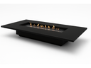 EcoSmart Daiquiri 70 rectangular fire table in black with linear burner alight, no wind guard