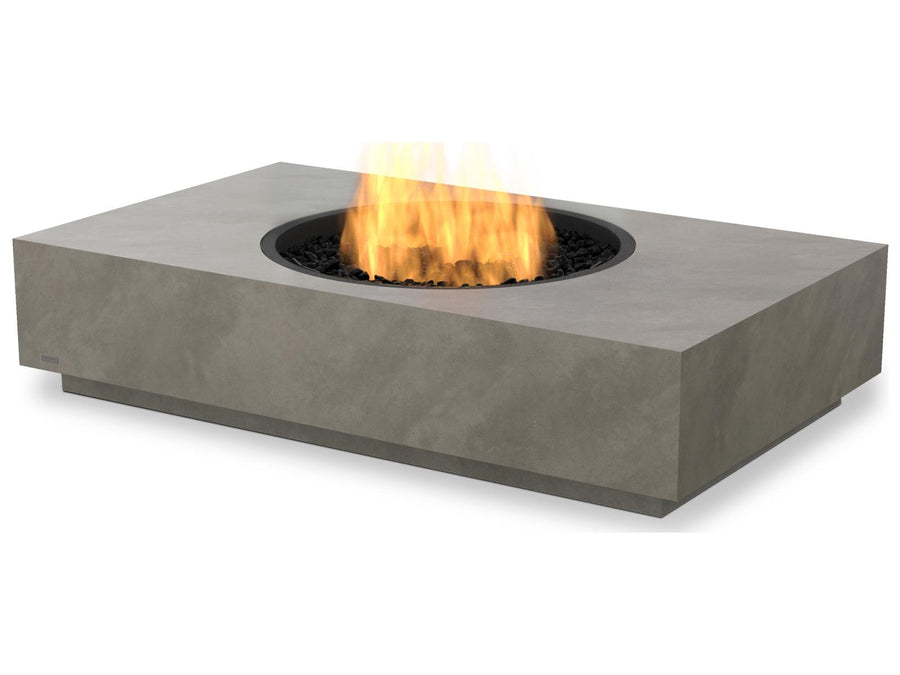 EcoSmart Martini 50 rectangular fire table in natural concrete with round burner alight