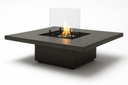 Vertigo 40 fire table with flame, glass wind guard and stainless burner detail