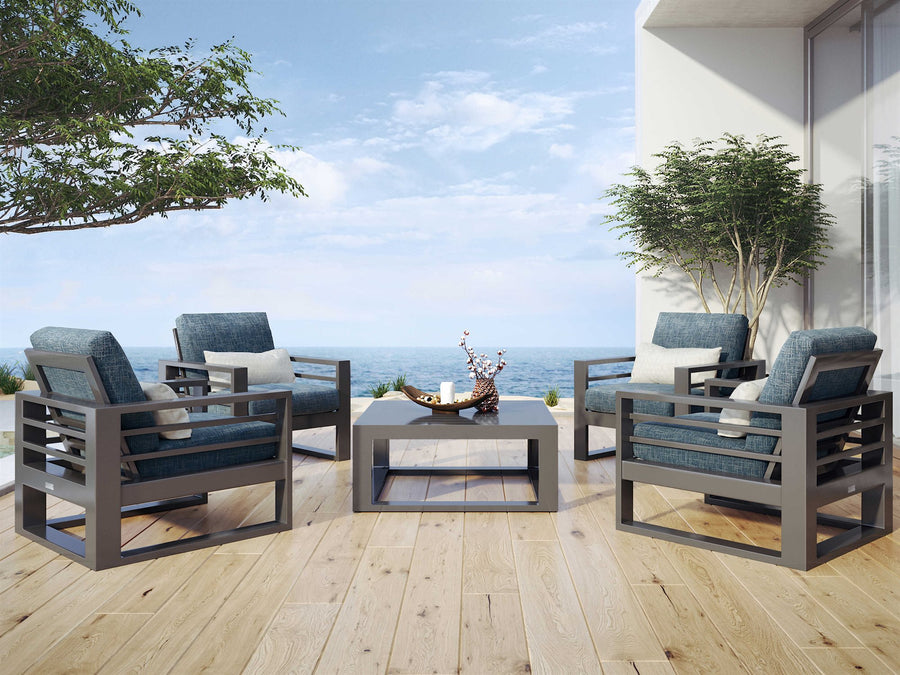 Ebel Palermo outdoor lounge set with four cushioned chairs and square table