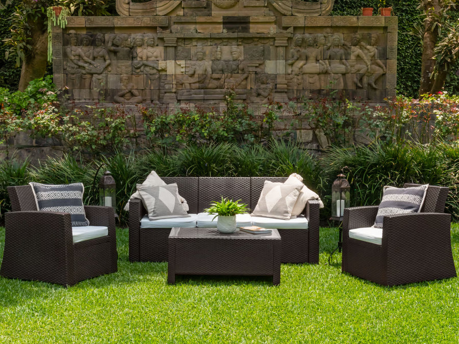 Hospitality Rattan Plastique 4-Piece Sectional — Chocolate