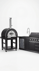 3-Piece Black Stainless Steel Outdoor BBQ Kitchen Grill Island w/ Refrigerator, Sink, Pizza Oven