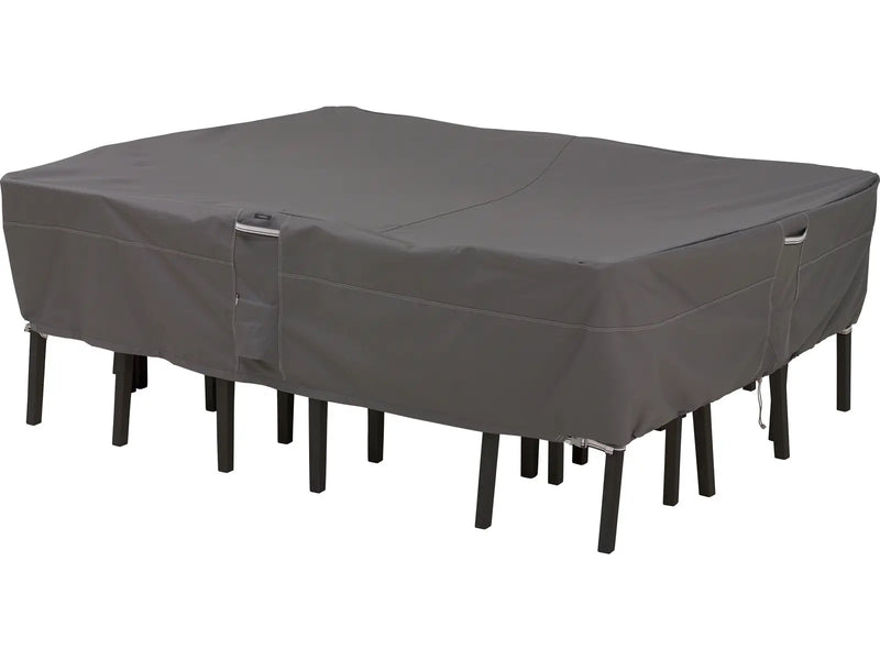Duck Covers Ravenna Large Rectangle Oval Patio Table and Chair Cover in Dark Taupe
