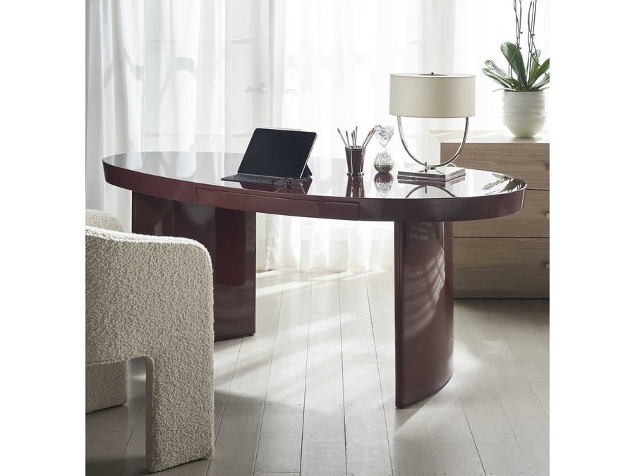 Century Furniture Cadence office set with oxblood desk and bouclé chair
