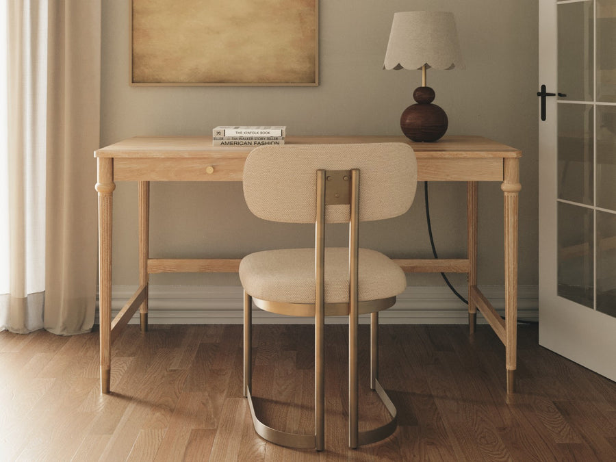Union Home Pietro Office Set with cerused oak desk and Shay white upholstered side chair, image