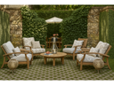 Summer Classics Croquet teak lounge set with grey cushions in a walled garden courtyard