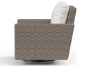 Sunset West Coronado Wicker Driftwood Swivel Patio Rocker with Sunbrella Canvas Flax Cushions