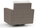 Sunset West Coronado Wicker Driftwood Swivel Patio Rocker with Sunbrella Canvas Flax Cushions