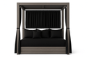 Sunset West Laguna King Lounge Bed, front view of canopy daybed with black cushions and pillows