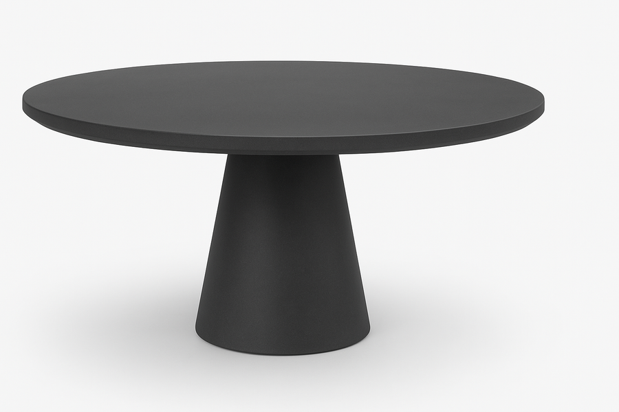 Sunset West Bazaar 63-inch round pedestal outdoor dining table in dark grey GFRC concrete