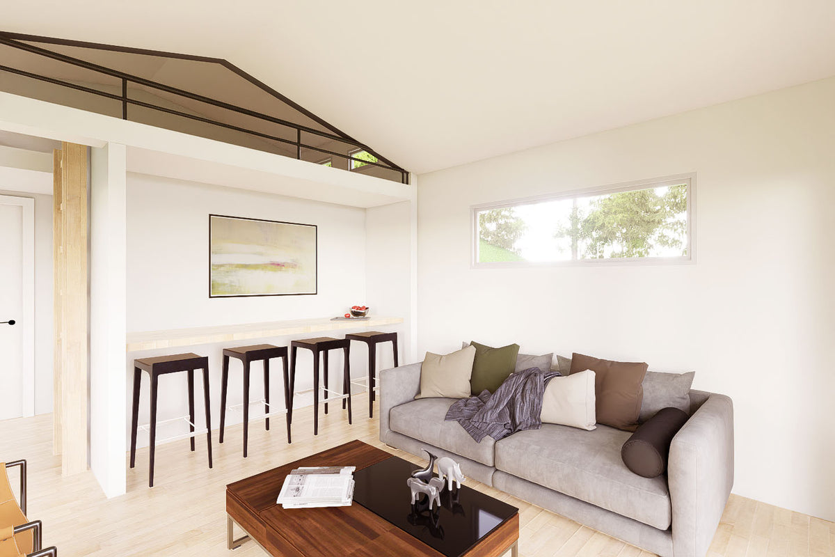 Irontown Sledhaus 400 modular home — interior design rendering
