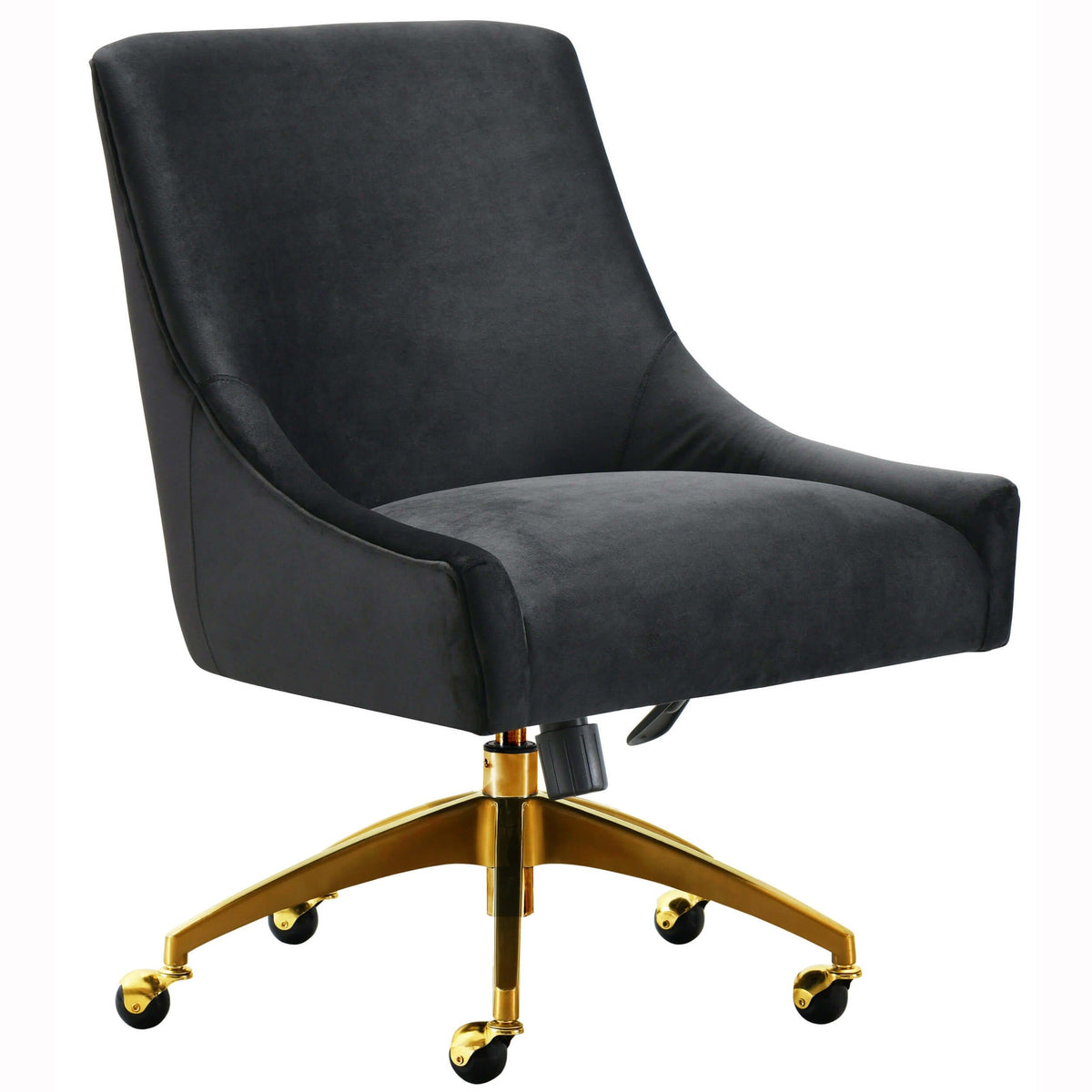 TOV Beatrix black velvet office swivel chair with gold wheeled base
