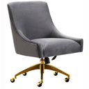 TOV Beatrix grey velvet office swivel chair with gold wheeled base