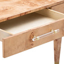 Close-up of Brandyss natural burl desk drawer