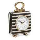 TOV Mona black and cream striped square tabletop clock with gold handle