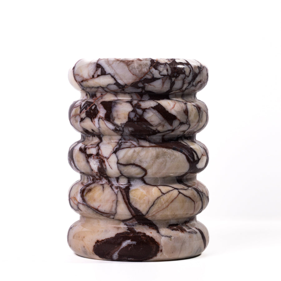 TOV layered sculptural vase Breccia natural marble front