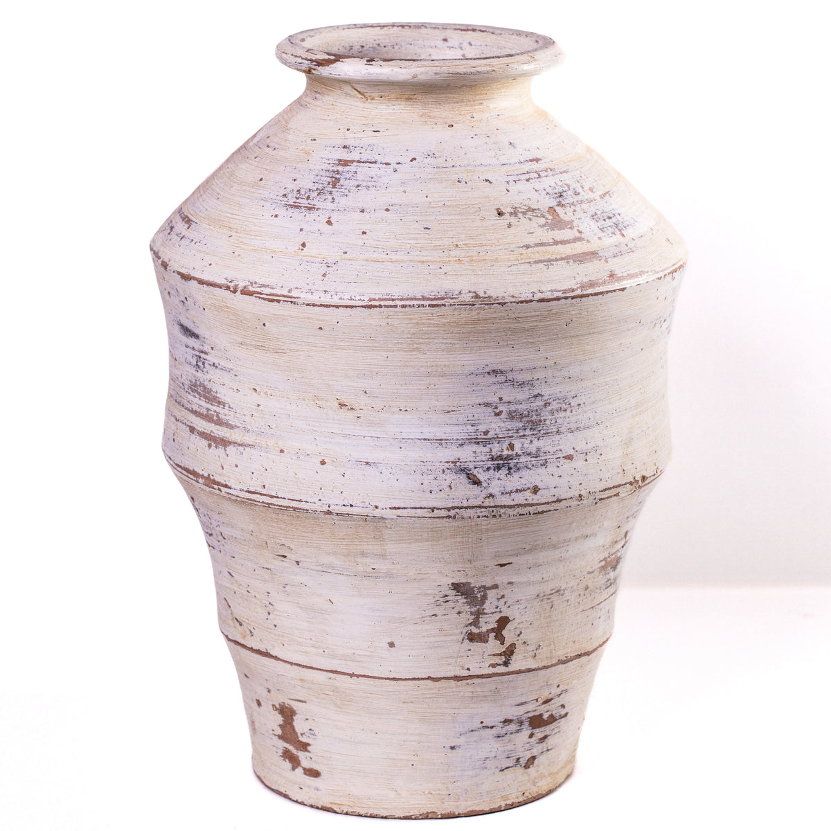 Visha cream distressed terracotta scalloped vase, TOV-C80021