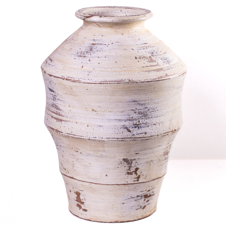 Visha cream distressed terracotta scalloped vase, TOV-C80021