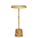 Destin burl side table close-up finish and compact tray-shaped top