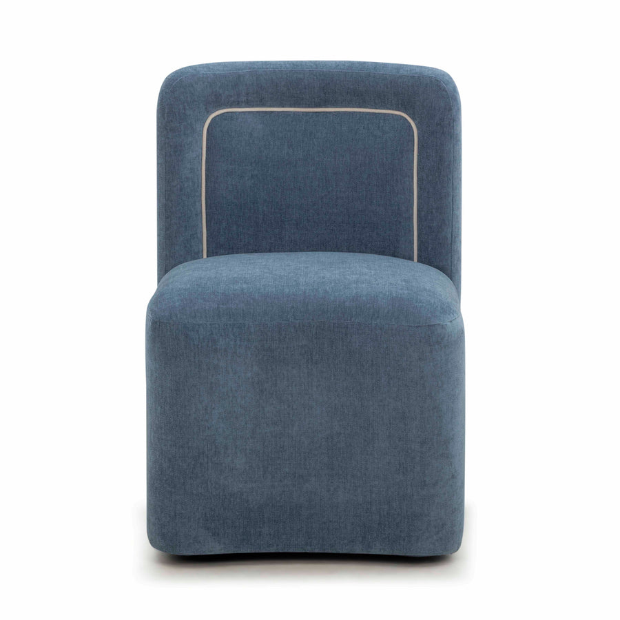 TOV Dolce blue performance velvet rolling desk chair with concealed caster wheels