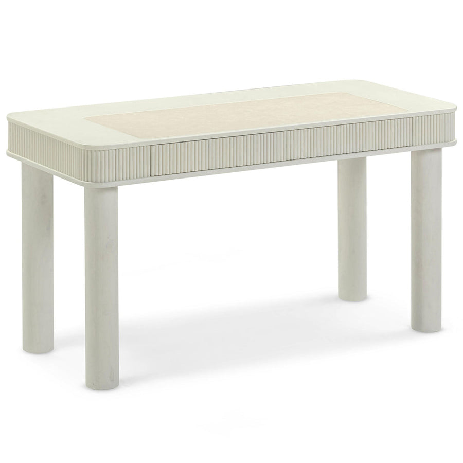 Sarah 55-inch cream executive desk with fluted rim and rounded legs